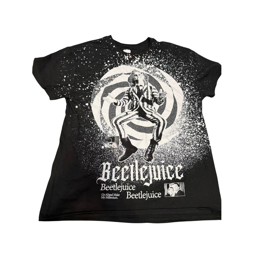 Beetlejuice Movie Graphic Tee XL Black Bleach Splatter Distressed Spooky Grunge